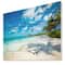 Designart - Tropical Beach with Palm Shadows - Seashore Print on Natural Pine Wood